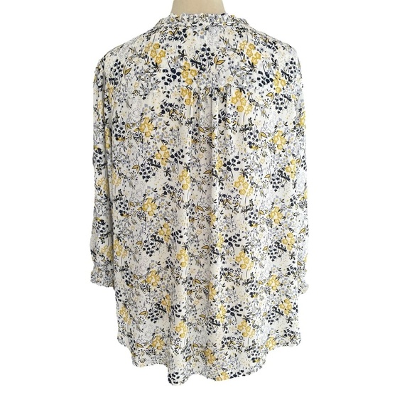 Carolina Belle Floral Navy Yellow Boho Balloon Sleeves Lightweight Top Women 2X - Picture 4 of 8